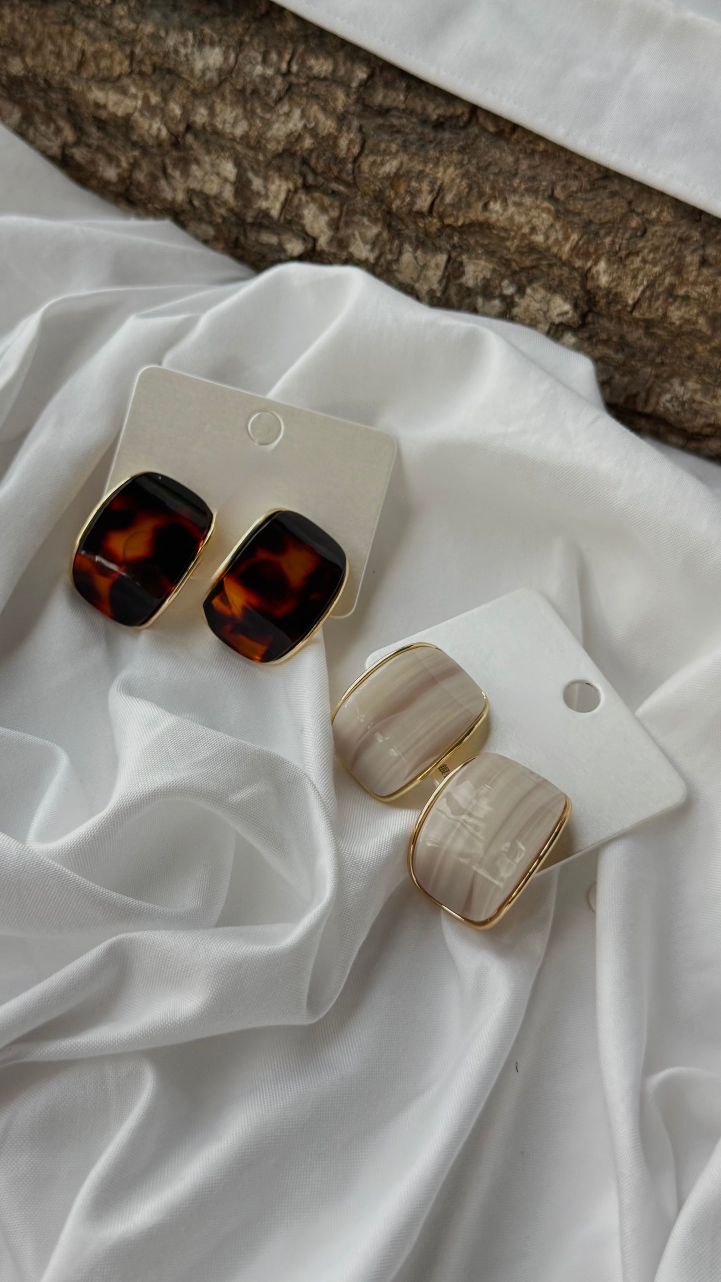 Vintage Mineli Küpe - Minimalist Retro Stil Lüks Tasarım Küpe