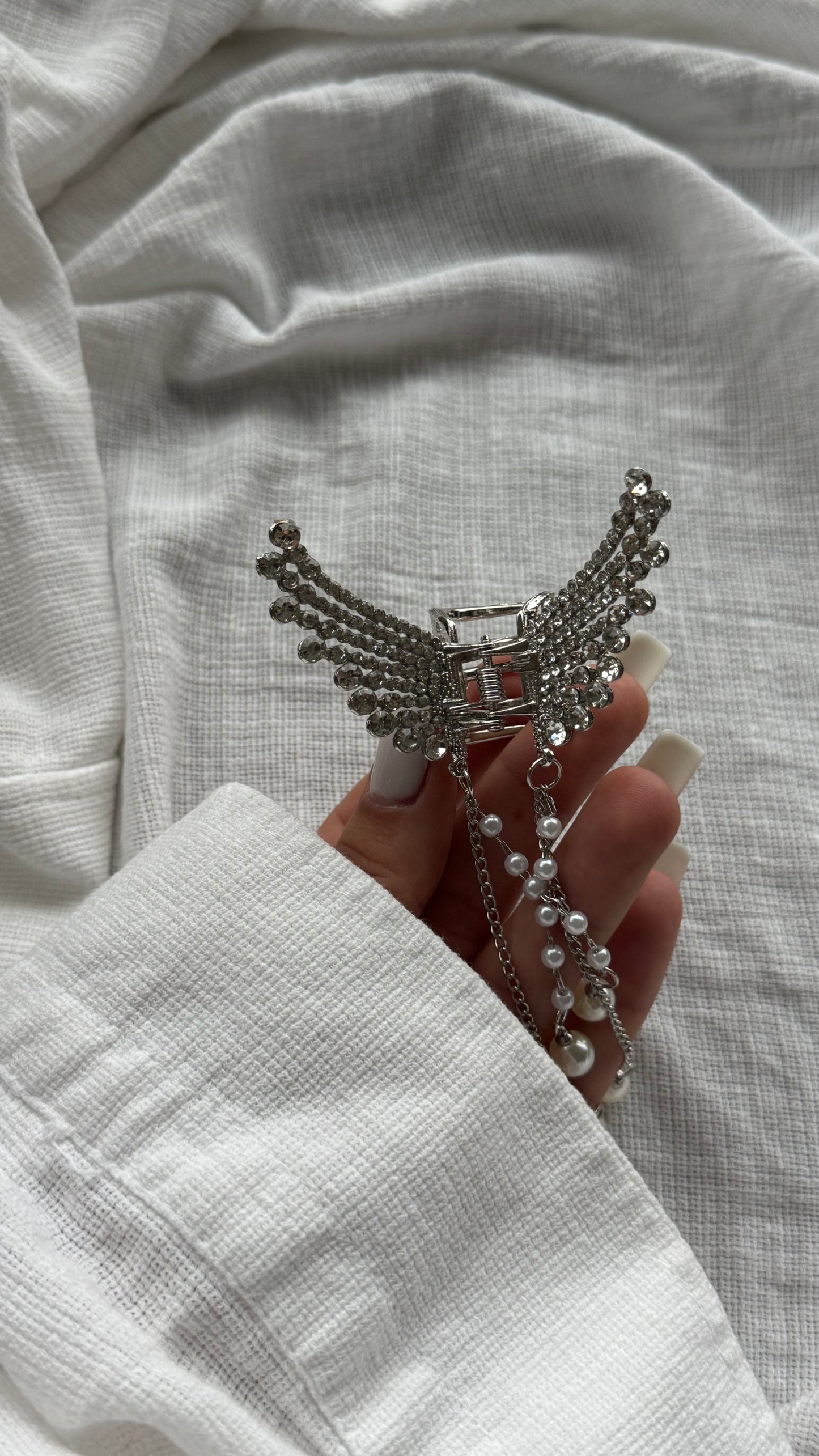 Lüks Kristal Taşlı Melek Kanadı Mandallı Toka