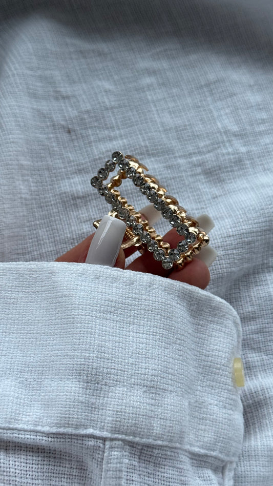 Lüks Kristal Taşlı Dikdörtgen Mandallı Toka