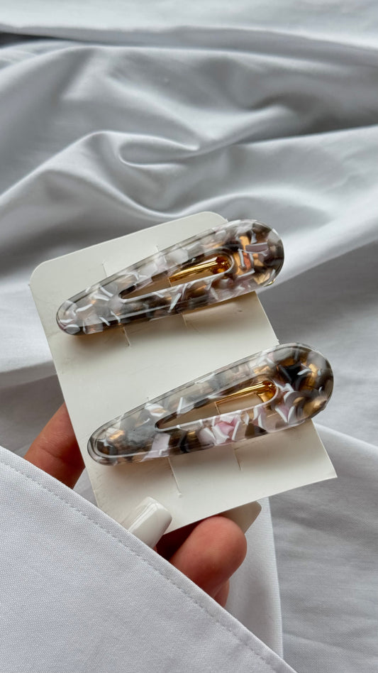 Mermer Desenli İkili Pens Toka Seti (Karma Gönderilir)