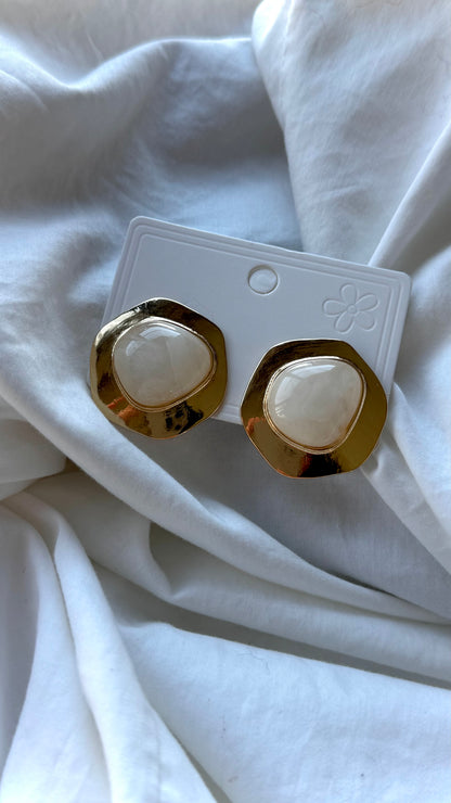 Vintage Barok İnci Detaylı Altın Kaplama Küpe - Büyük Boy