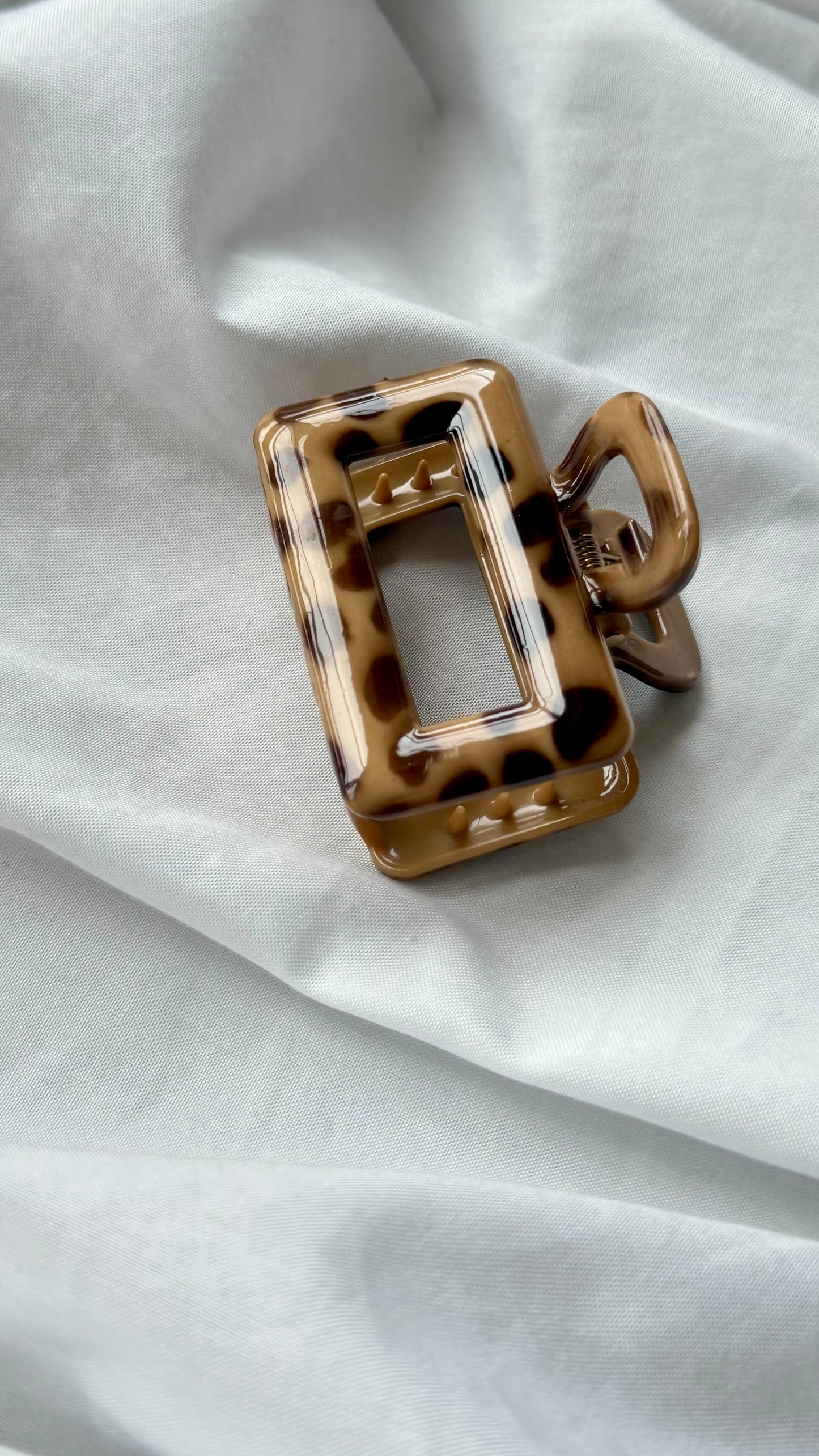 Leopar Desenli Dikdörtgen Büyük Boy Mandal Toka - Retro Şık Saç Aksesuarı