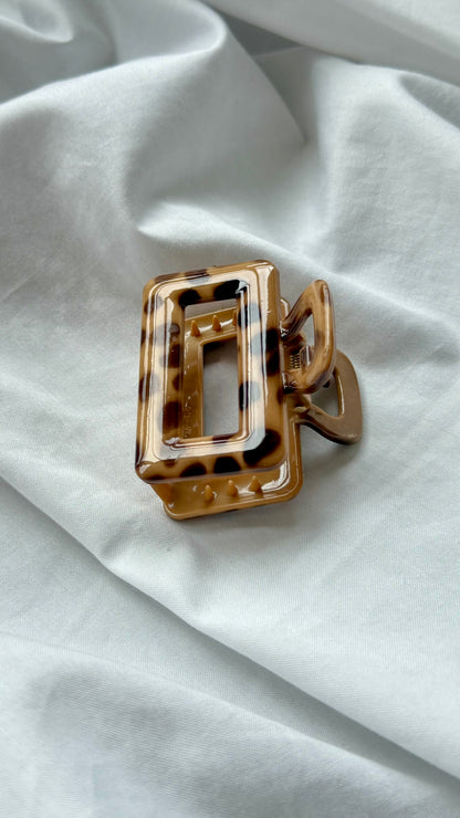 Leopar Desenli Dikdörtgen Büyük Boy Mandal Toka - Retro Şık Saç Aksesuarı