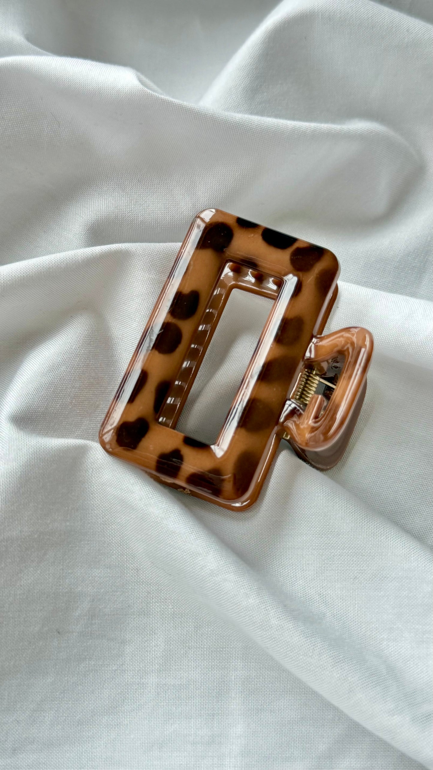 Leopar Desenli Dikdörtgen Büyük Boy Mandal Toka - Retro Şık Saç Aksesuarı