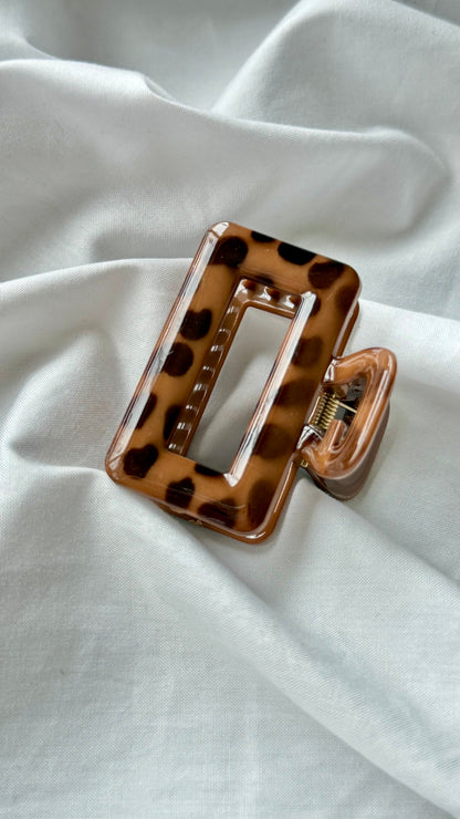 Leopar Desenli Dikdörtgen Büyük Boy Mandal Toka - Retro Şık Saç Aksesuarı