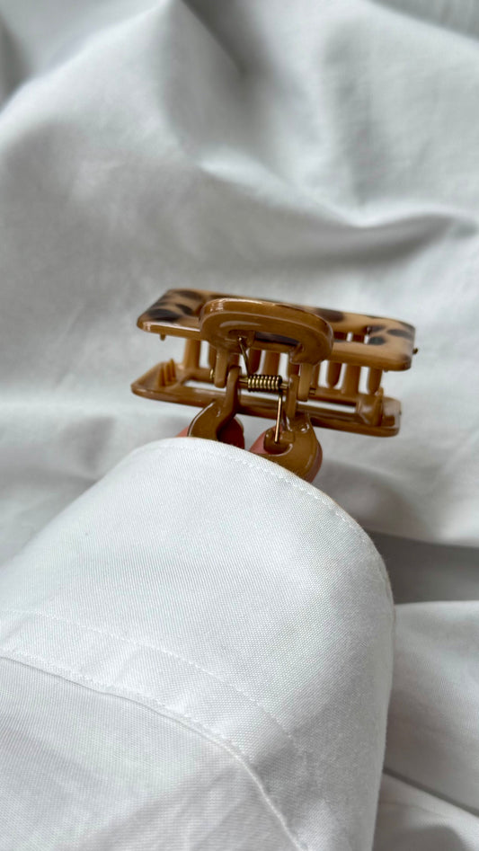 Leopar Desenli Dikdörtgen Büyük Boy Mandal Toka - Retro Şık Saç Aksesuarı