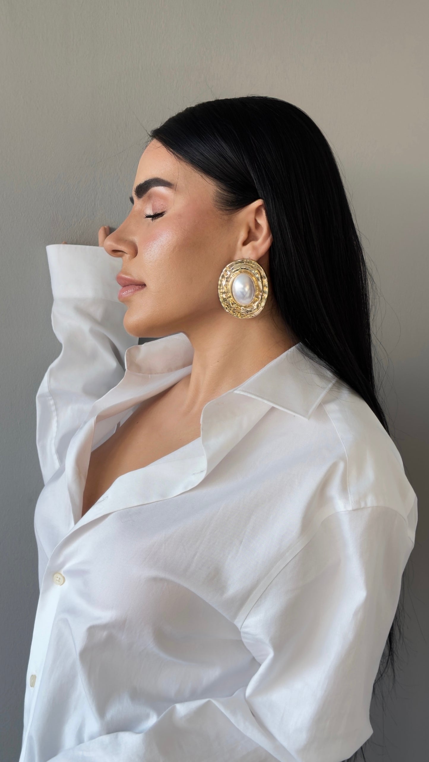 Vintage Barok İnci Detaylı Altın Kaplama Küpe - Büyük Boy Şık Küpe