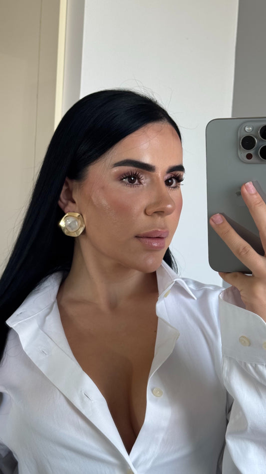 Vintage Barok İnci Detaylı Altın Kaplama Küpe - Büyük Boy