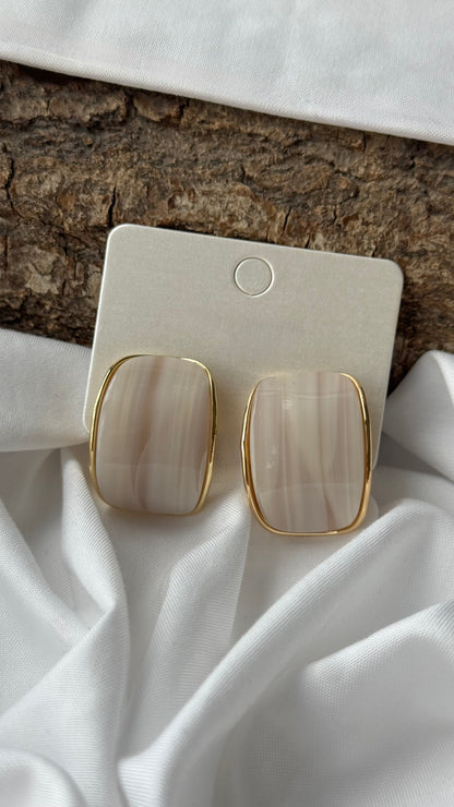 Vintage Mineli Küpe - Minimalist Retro Stil Lüks Tasarım Küpe