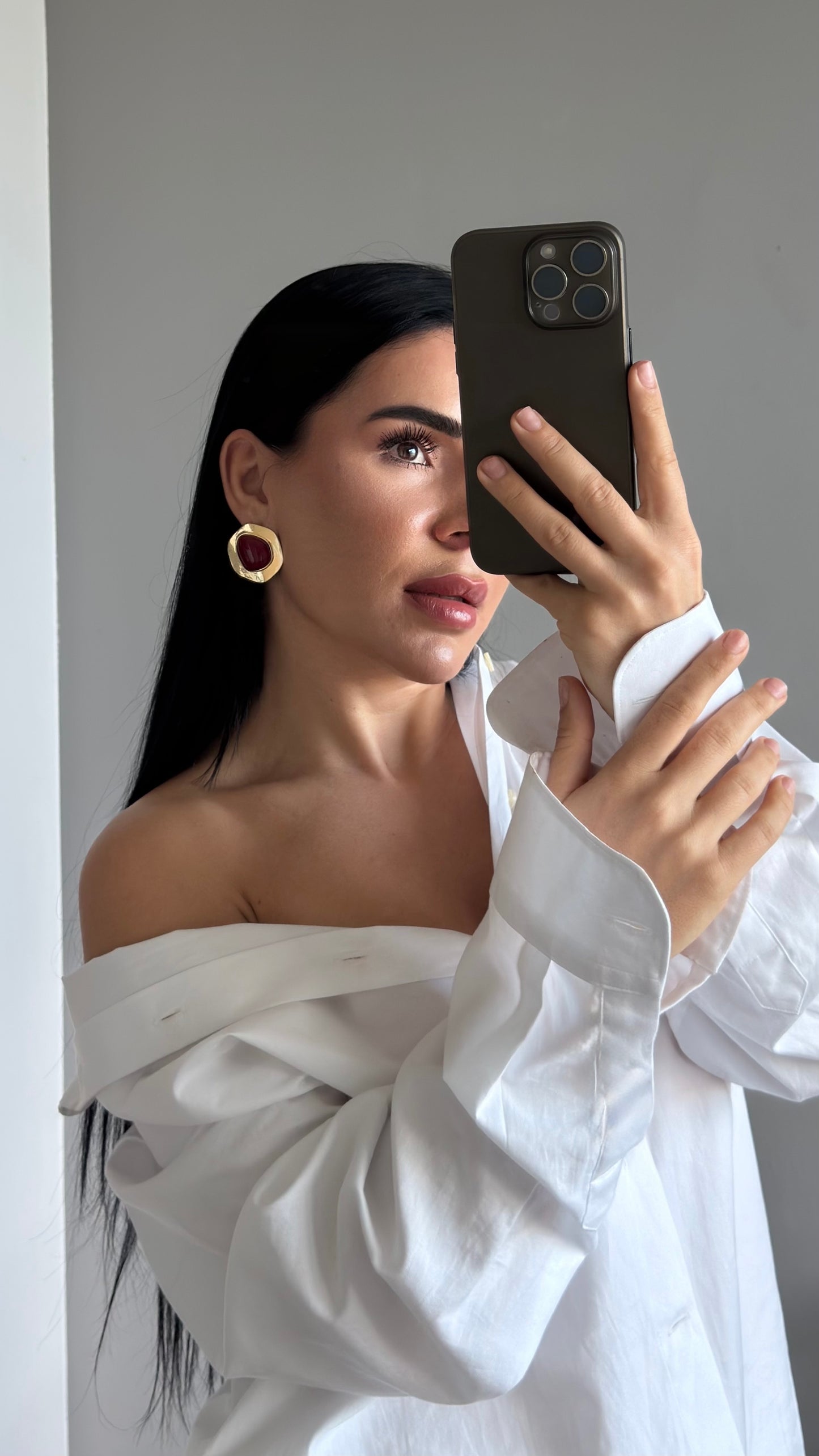 Vintage Barok İnci Detaylı Altın Kaplama Küpe - Büyük Boy