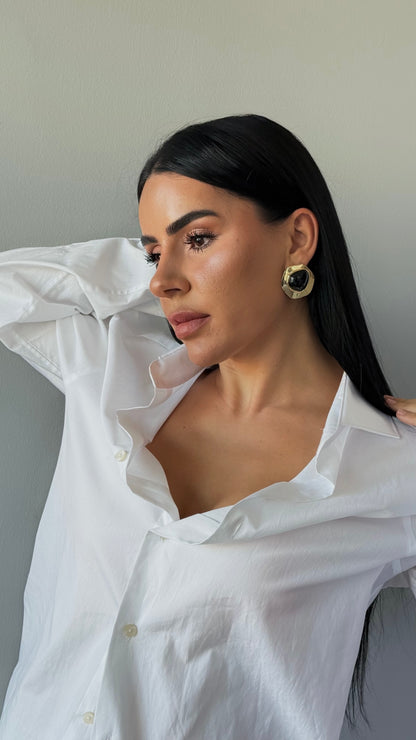 Vintage Barok İnci Detaylı Altın Kaplama Küpe - Büyük Boy