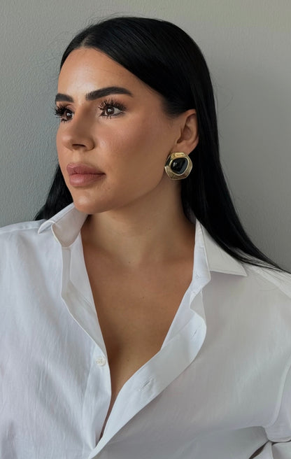 Vintage Barok İnci Detaylı Altın Kaplama Küpe - Büyük Boy