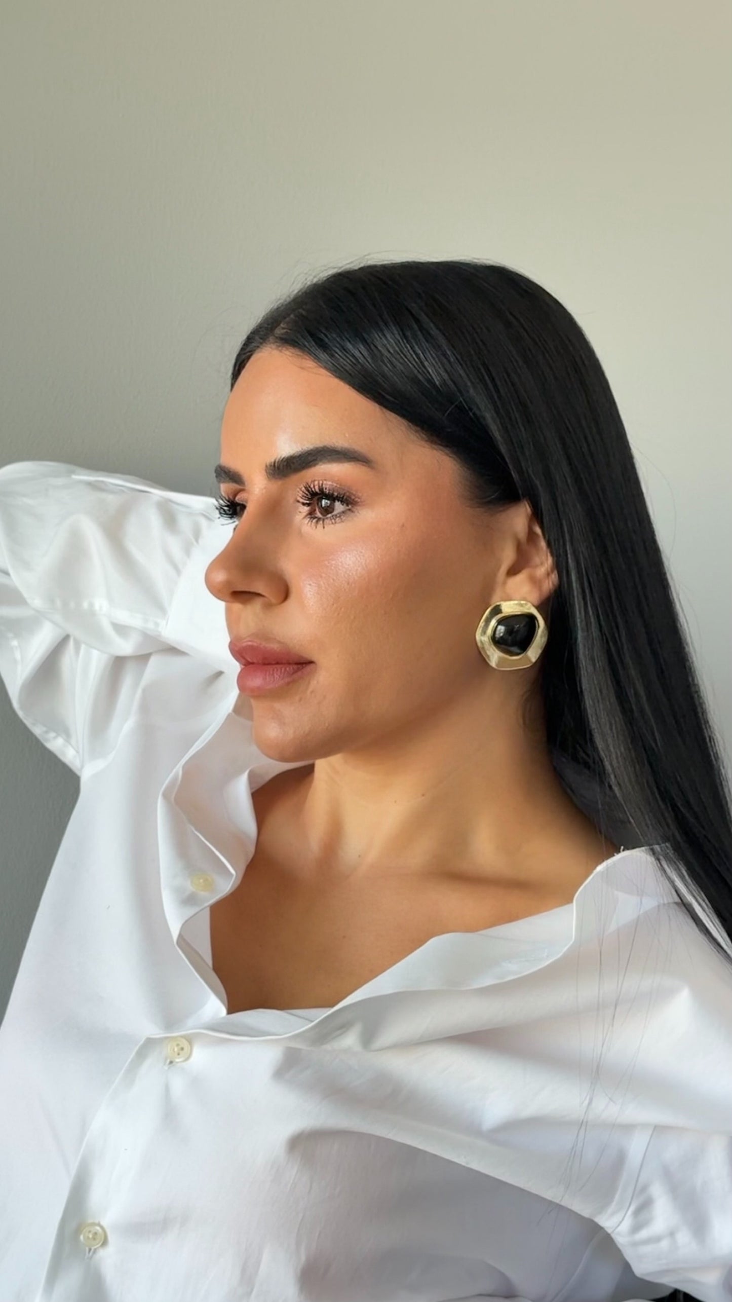 Vintage Barok İnci Detaylı Altın Kaplama Küpe - Büyük Boy