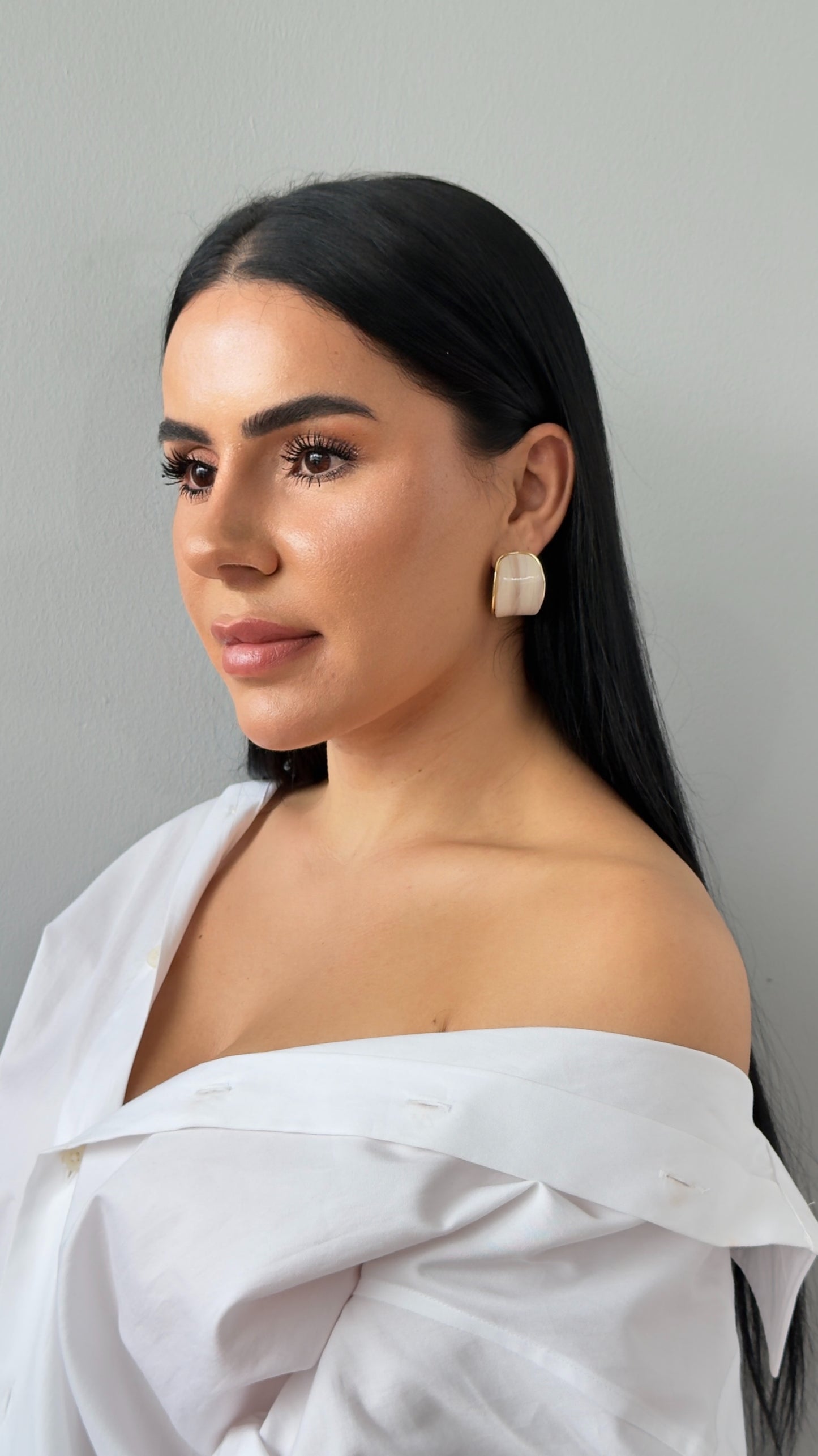 Vintage Mineli Küpe - Minimalist Retro Stil Lüks Tasarım Küpe