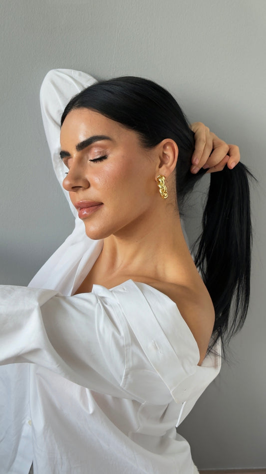 18K Altın Kaplama Burgu Halka Küpe - Vintage Stil