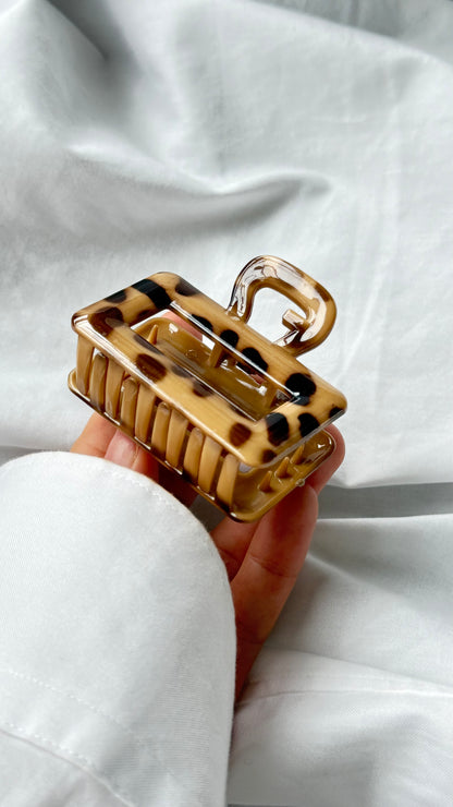 Leopar Desenli Dikdörtgen Büyük Boy Mandal Toka - Retro Şık Saç Aksesuarı