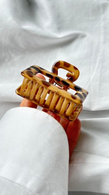 Leopar Desenli Dikdörtgen Büyük Boy Mandal Toka - Retro Şık Saç Aksesuarı