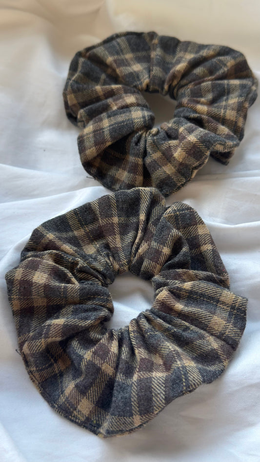 2'li Ekose Desenli Lastik Toka - Kışlık Yumuşak Flanel Scrunchie Saç Aksesuarı