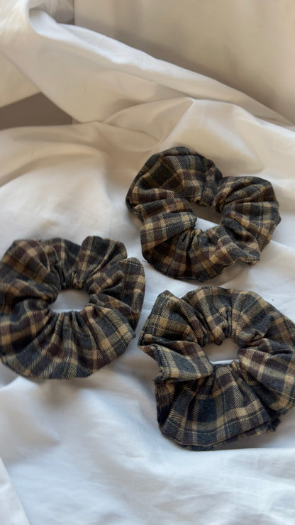 3'lü Ekose Desenli Lastik Toka - Kışlık Yumuşak Flanel Scrunchie Saç Aksesuarı