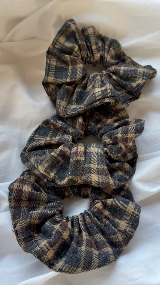 3'lü Ekose Desenli Lastik Toka - Kışlık Yumuşak Flanel Scrunchie Saç Aksesuarı