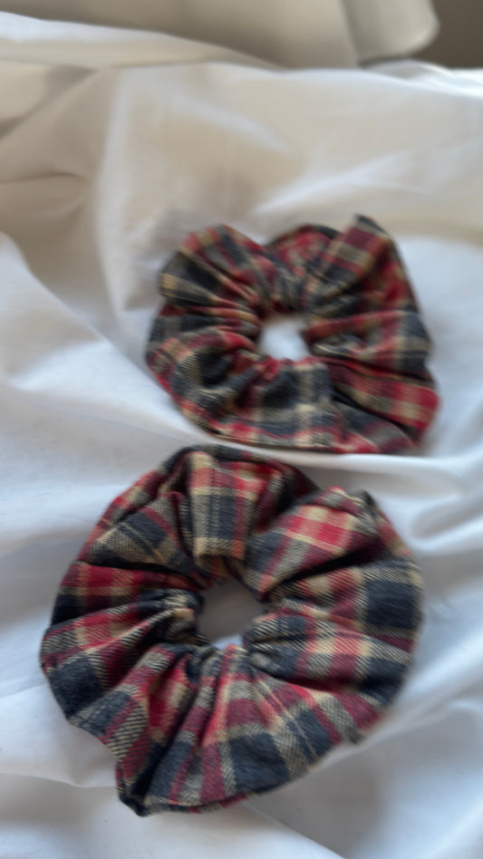 2'li Ekose Desenli Lastik Toka - Kışlık Yumuşak Flanel Scrunchie Saç Aksesuarı