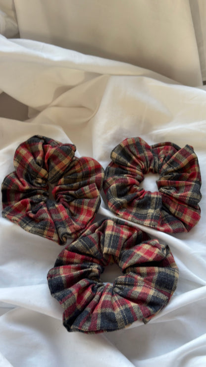 3'lü Ekose Desenli Lastik Toka - Kışlık Yumuşak Flanel Scrunchie Saç Aksesuarı