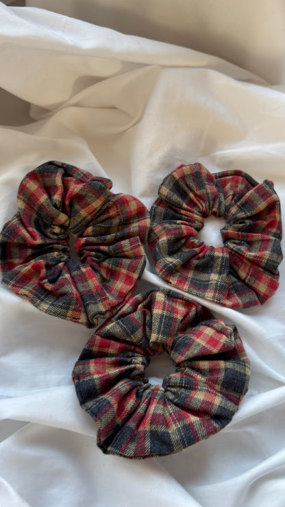 3'lü Ekose Desenli Lastik Toka - Kışlık Yumuşak Flanel Scrunchie Saç Aksesuarı