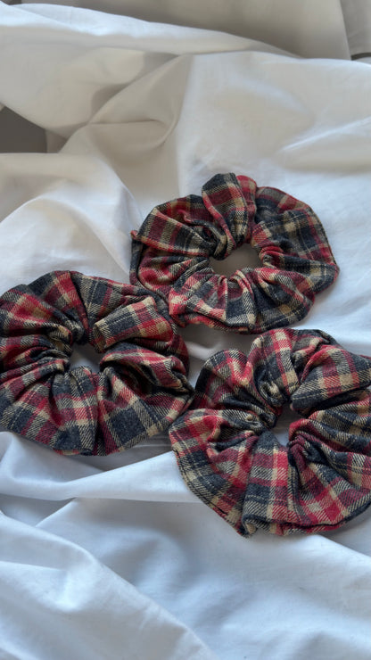 3'lü Ekose Desenli Lastik Toka - Kışlık Yumuşak Flanel Scrunchie Saç Aksesuarı