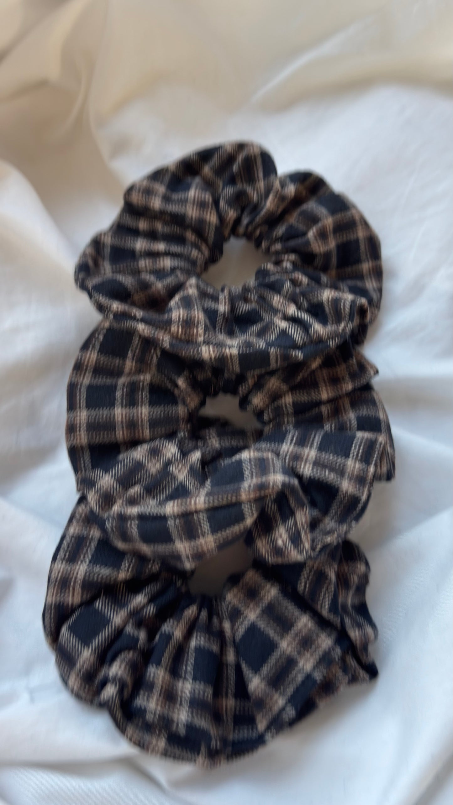 3'lü Ekose Desenli Lastik Toka - Kışlık Yumuşak Flanel Scrunchie Saç Aksesuarı