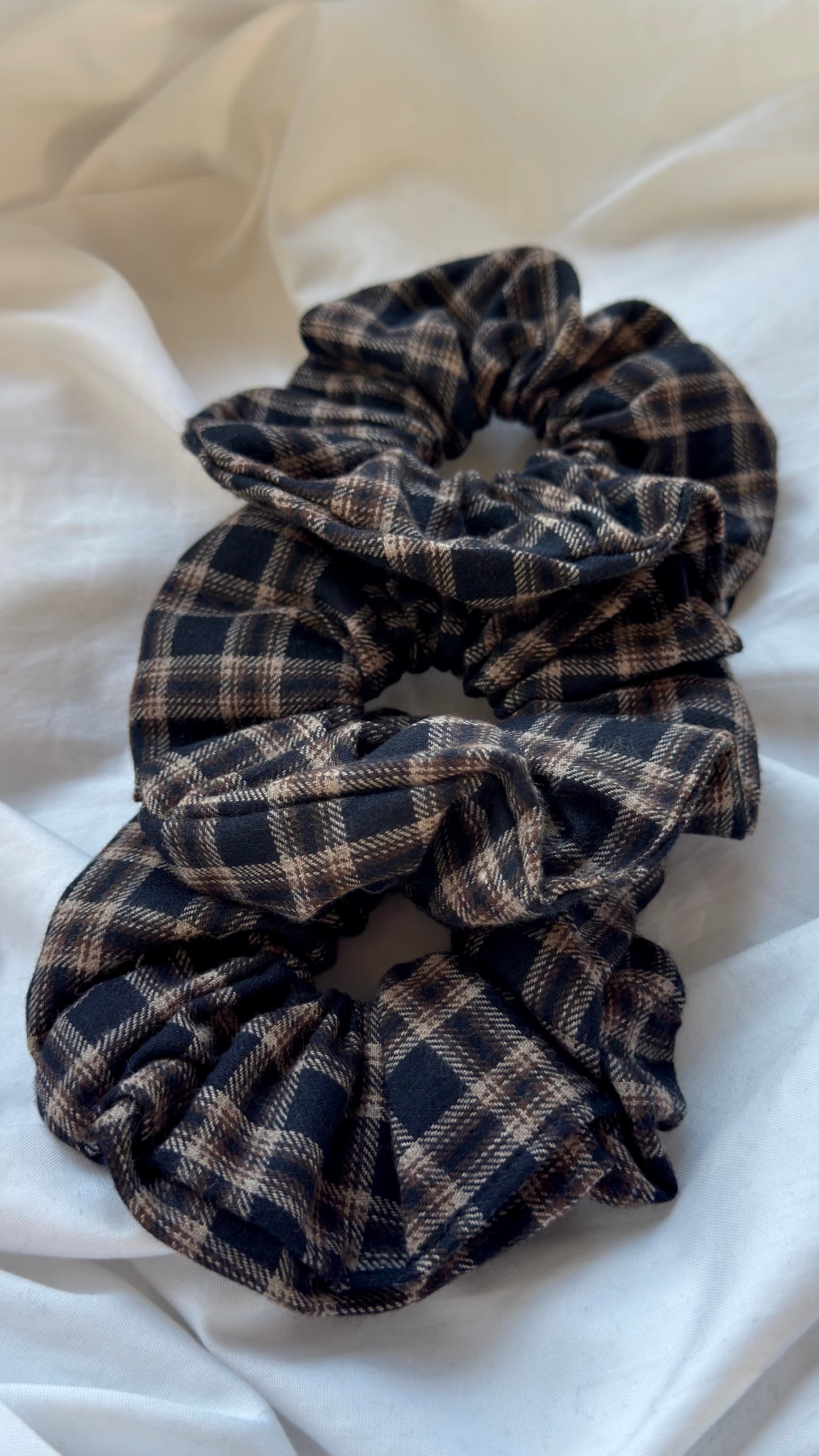 3'lü Ekose Desenli Lastik Toka - Kışlık Yumuşak Flanel Scrunchie Saç Aksesuarı