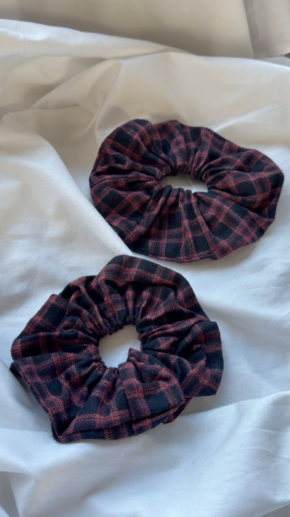 2'li Ekose Desenli Lastik Toka - Kışlık Yumuşak Flanel Scrunchie Saç Aksesuarı