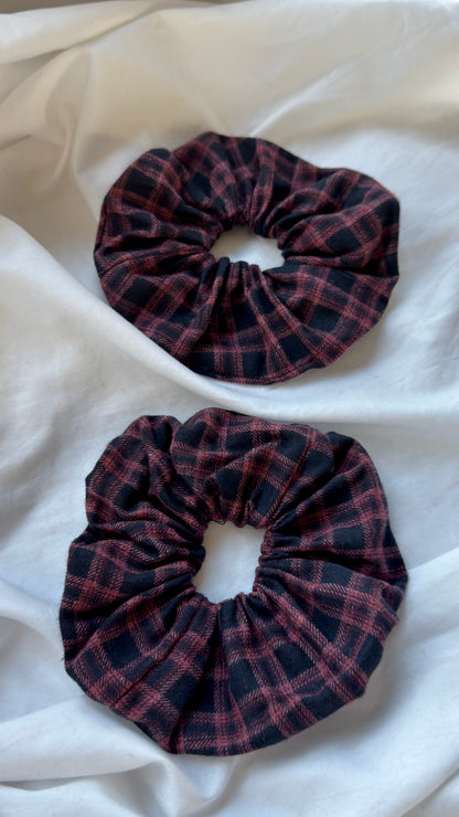 2'li Ekose Desenli Lastik Toka - Kışlık Yumuşak Flanel Scrunchie Saç Aksesuarı