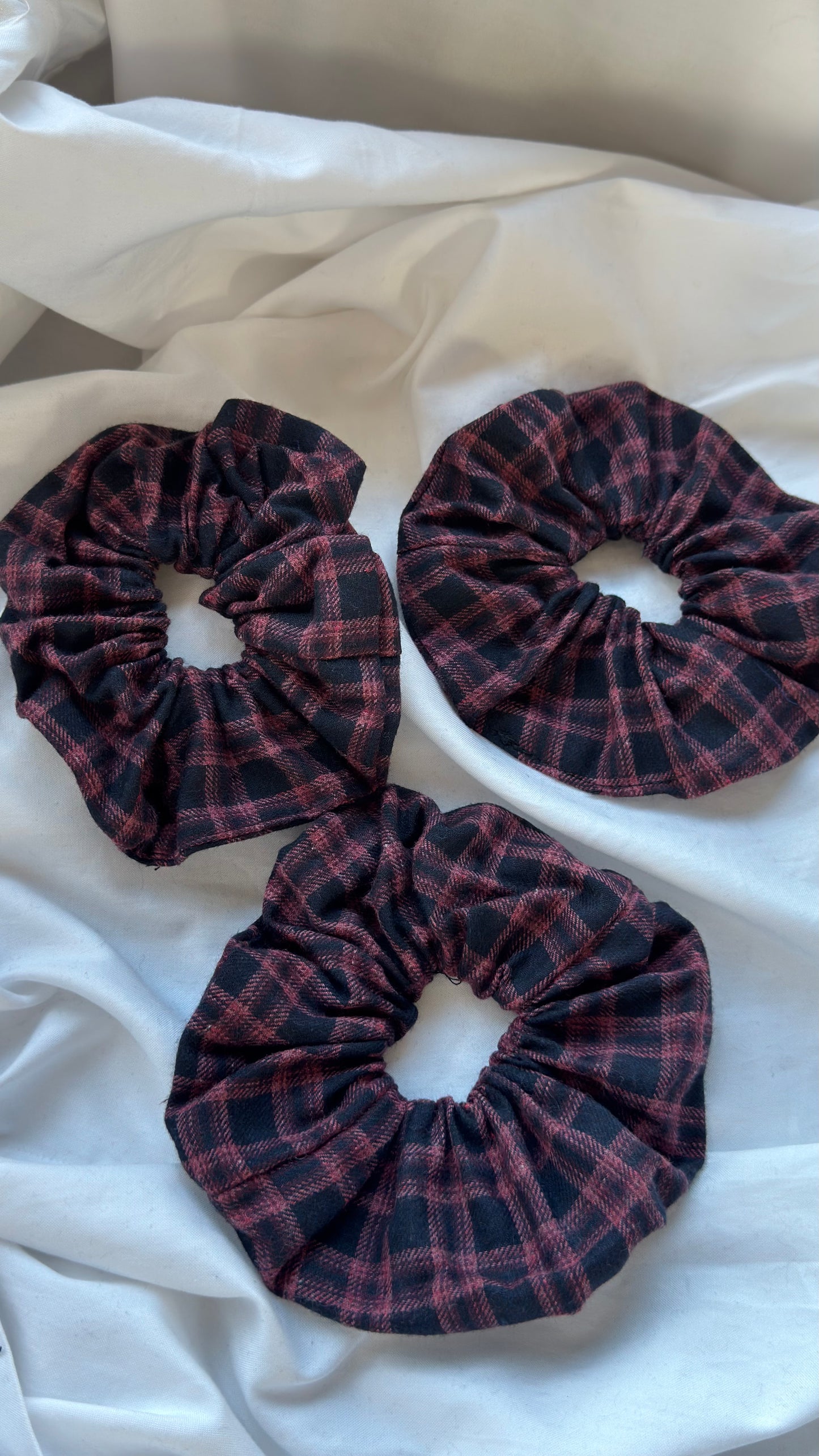 3'lü Ekose Desenli Lastik Toka - Kışlık Yumuşak Flanel Scrunchie Saç Aksesuarı