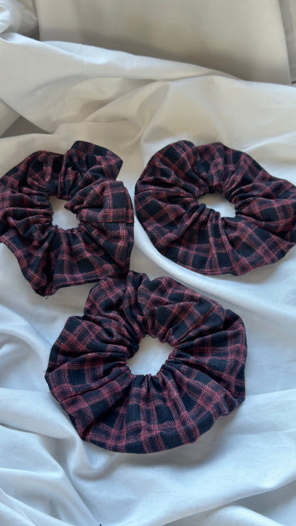 3'lü Ekose Desenli Lastik Toka - Kışlık Yumuşak Flanel Scrunchie Saç Aksesuarı