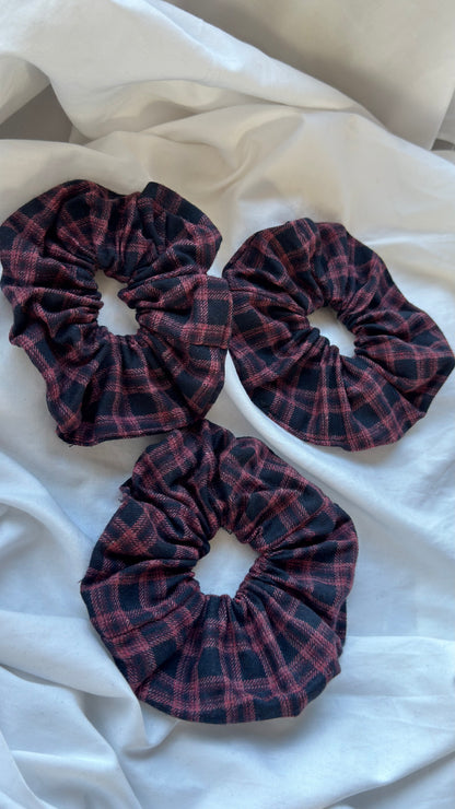 3'lü Ekose Desenli Lastik Toka - Kışlık Yumuşak Flanel Scrunchie Saç Aksesuarı