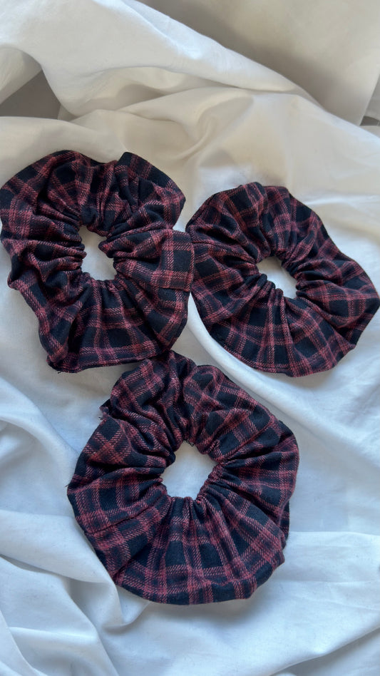 3'lü Ekose Desenli Lastik Toka - Kışlık Yumuşak Flanel Scrunchie Saç Aksesuarı
