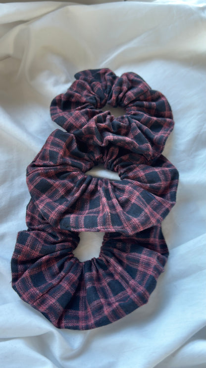 3'lü Ekose Desenli Lastik Toka - Kışlık Yumuşak Flanel Scrunchie Saç Aksesuarı