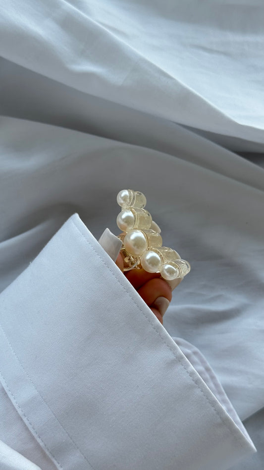 İnci İşlemeli Şeffaf Mini Mandallı Toka - Zarif ve Küçük Saç Aksesuarı