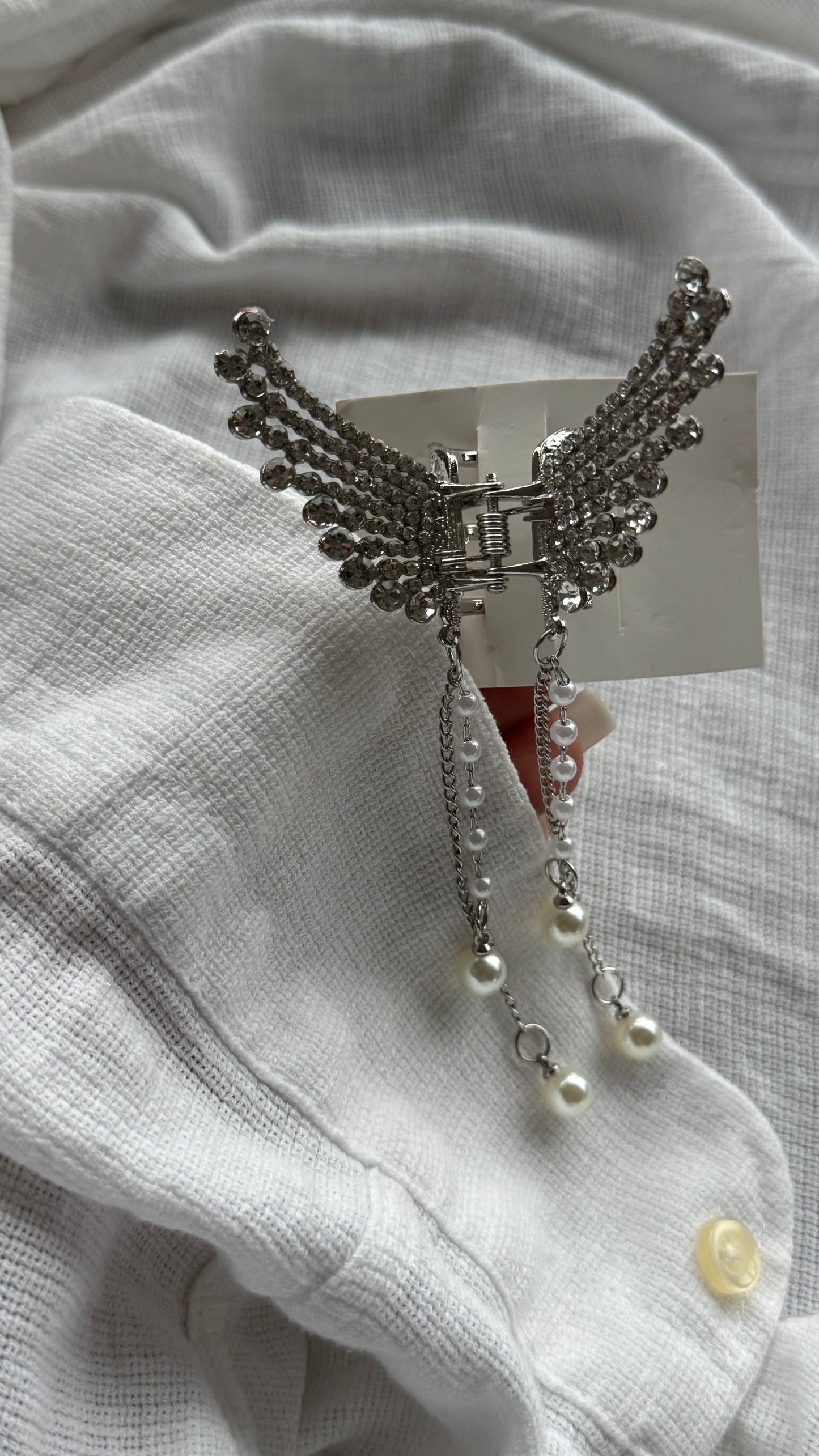 Lüks Kristal Taşlı Melek Kanadı Mandallı Toka