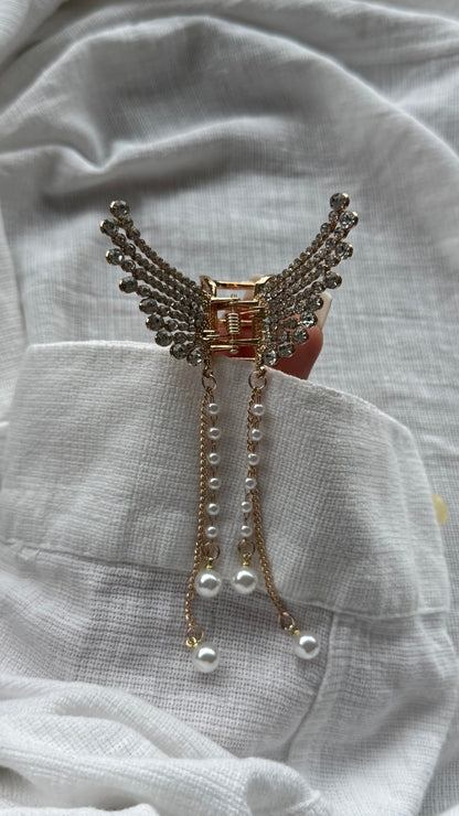 Lüks Kristal Taşlı Melek Kanadı Mandallı Toka