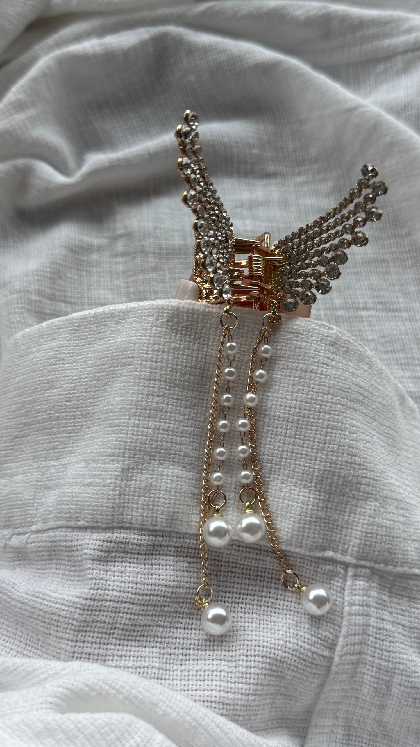 Lüks Kristal Taşlı Melek Kanadı Mandallı Toka