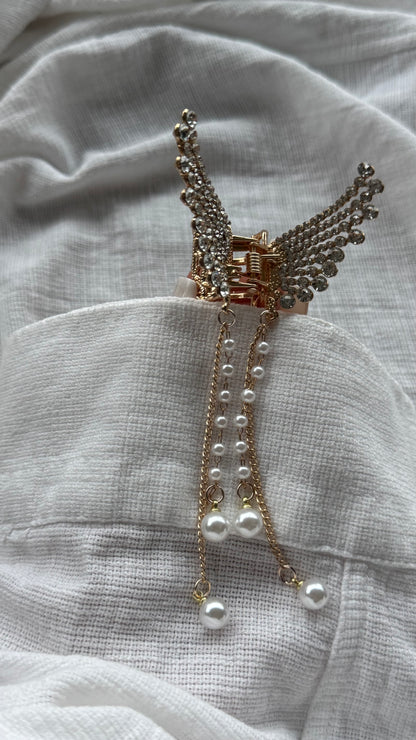 Lüks Kristal Taşlı Melek Kanadı Mandallı Toka