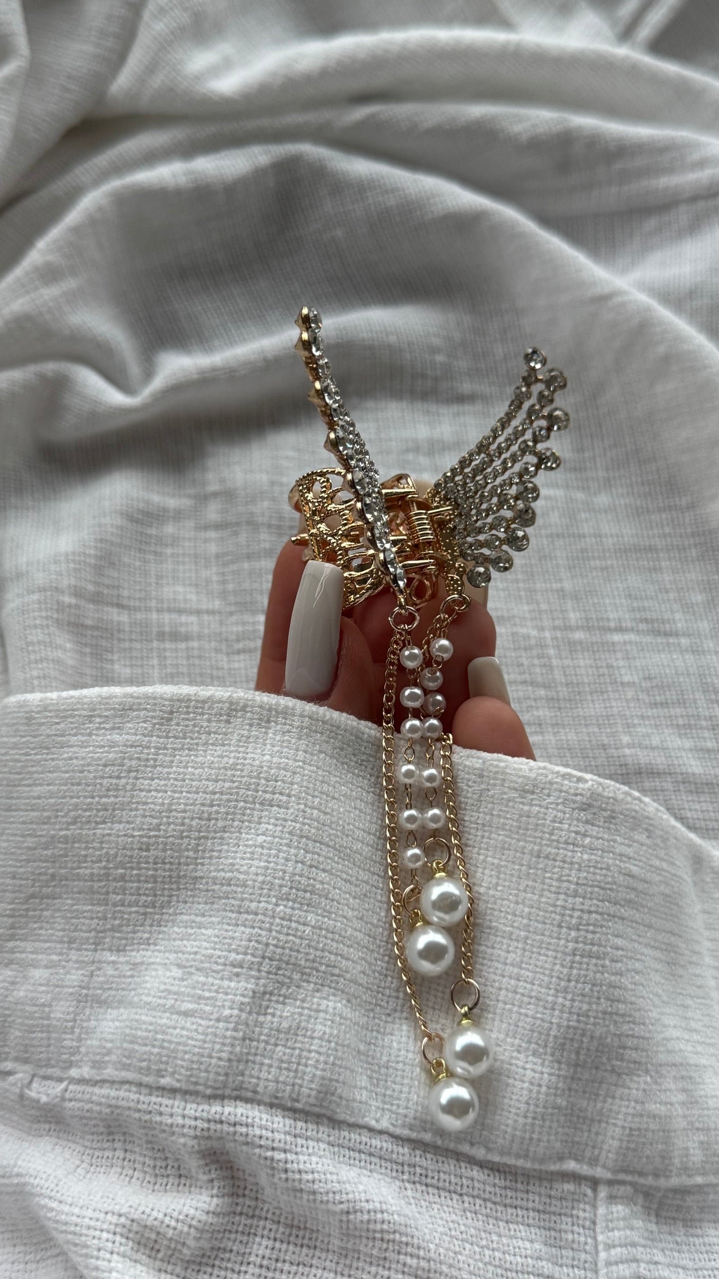 Lüks Kristal Taşlı Melek Kanadı Mandallı Toka