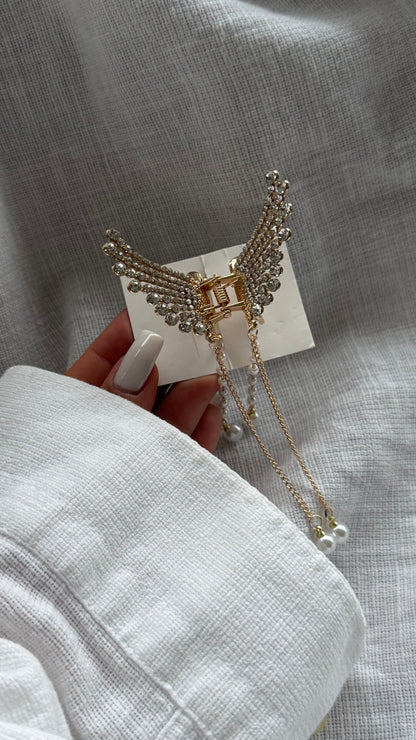 Lüks Kristal Taşlı Melek Kanadı Mandallı Toka