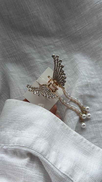 Lüks Kristal Taşlı Melek Kanadı Mandallı Toka