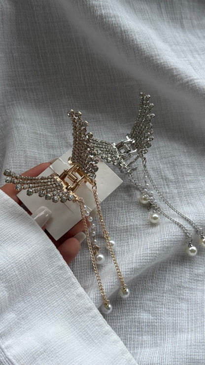 Lüks Kristal Taşlı Melek Kanadı Mandallı Toka