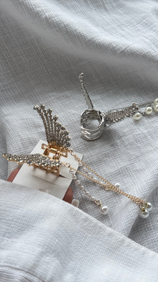 Lüks Kristal Taşlı Melek Kanadı Mandallı Toka