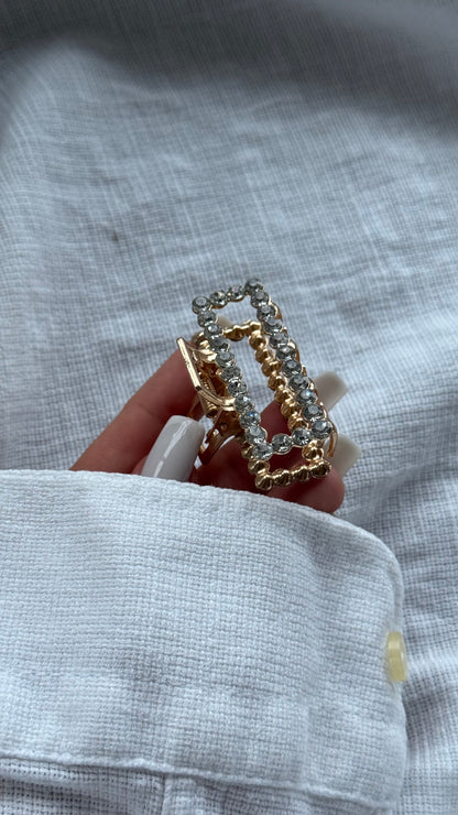 Lüks Kristal Taşlı Dikdörtgen Mandallı Toka