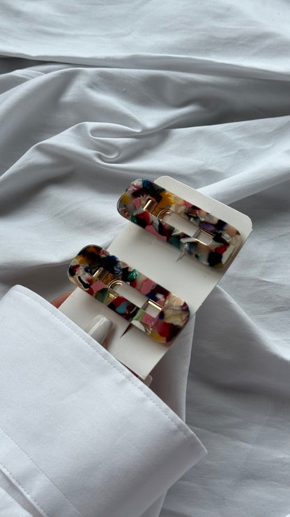 Mermer Desenli İkili Pens Toka Seti (Karma Gönderilir)