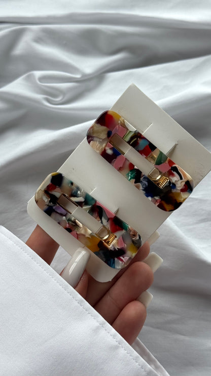 Mermer Desenli İkili Pens Toka Seti (Karma Gönderilir)